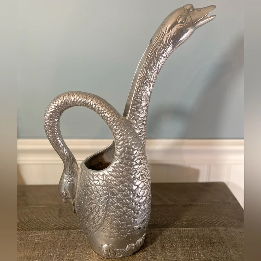 ARTHUR COURT Vintage 1989 Polished Aluminum Swan Goose Pitcher